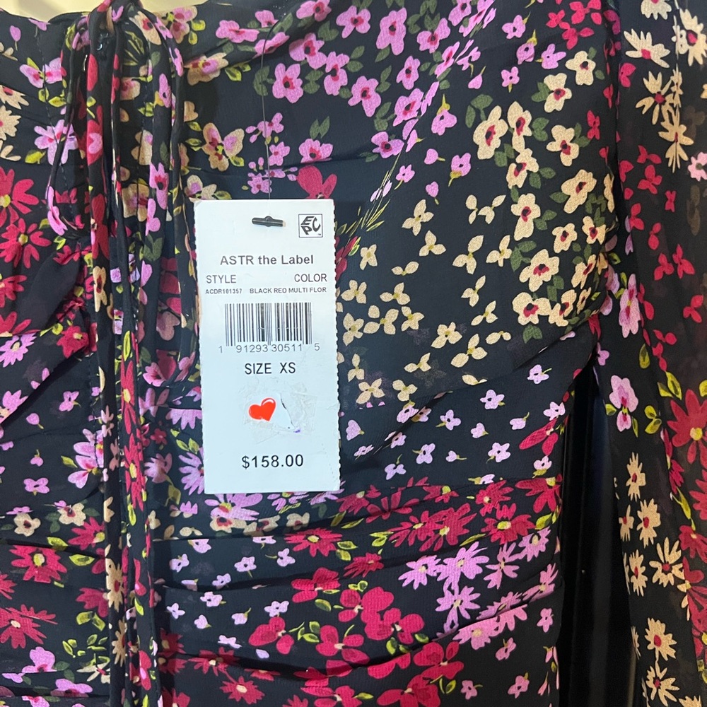 Astr Floral Midi Dress in Black with Pink & Green Accents - Picture 4 of 7